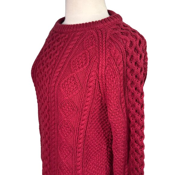 LL Bean Signature Women’s Sweater Small Red Cotton Cable Knit Pullover Zip Hem - Picture 4 of 9